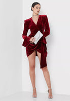 Exquisite Velvet Wrap Wine Red Mini Dress