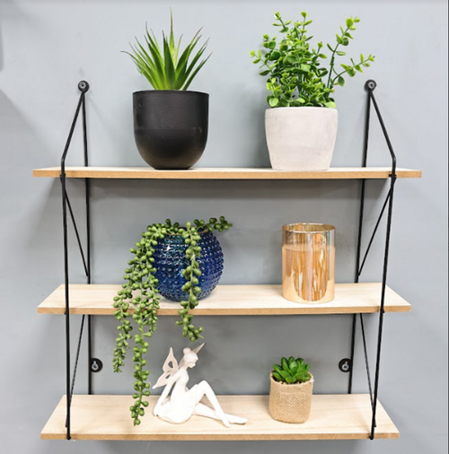 3-Tier Wall Shelf - Black & Oak