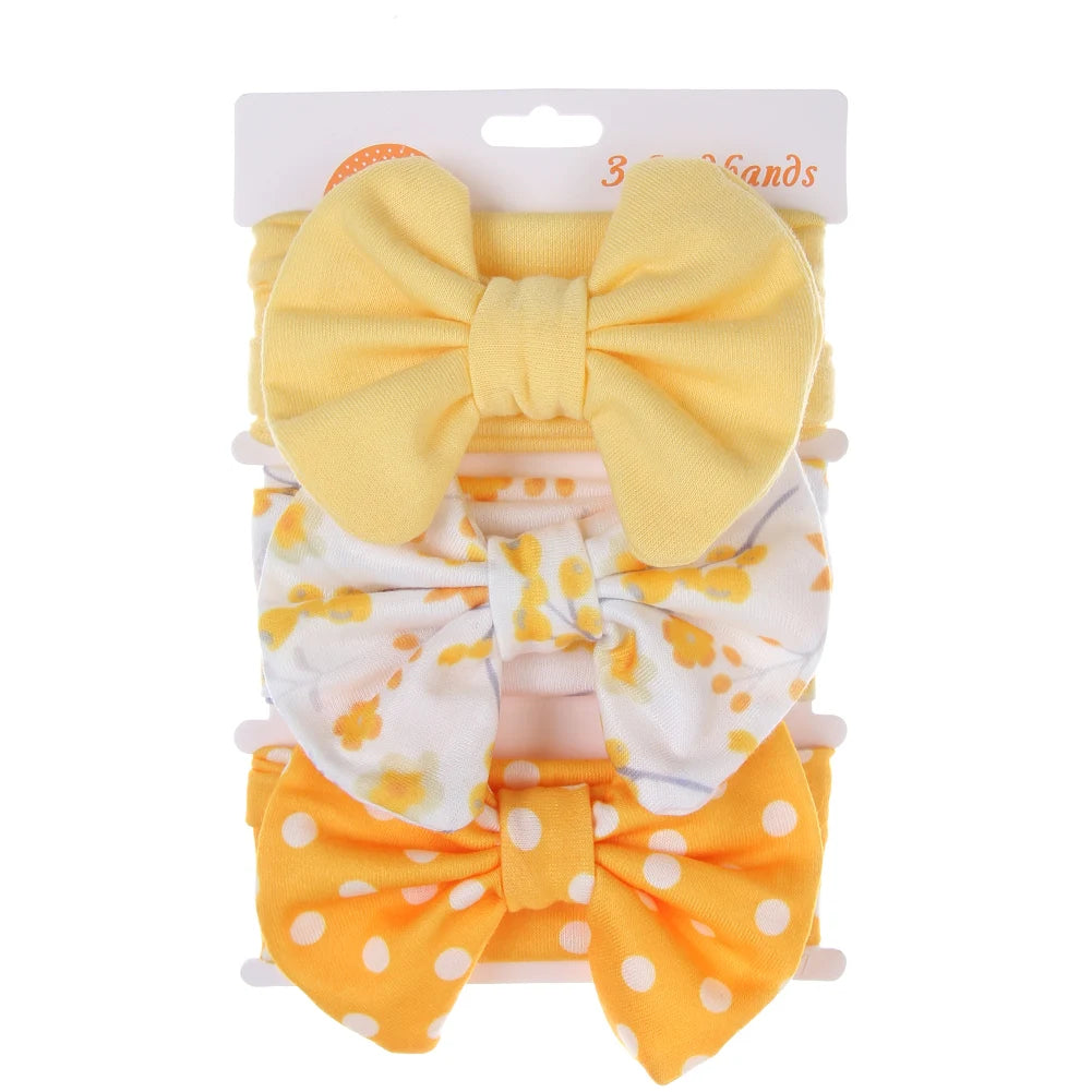 Adorable Girls Bow Headbands | 3-Pack Yellow Polka Dot Floral Plain