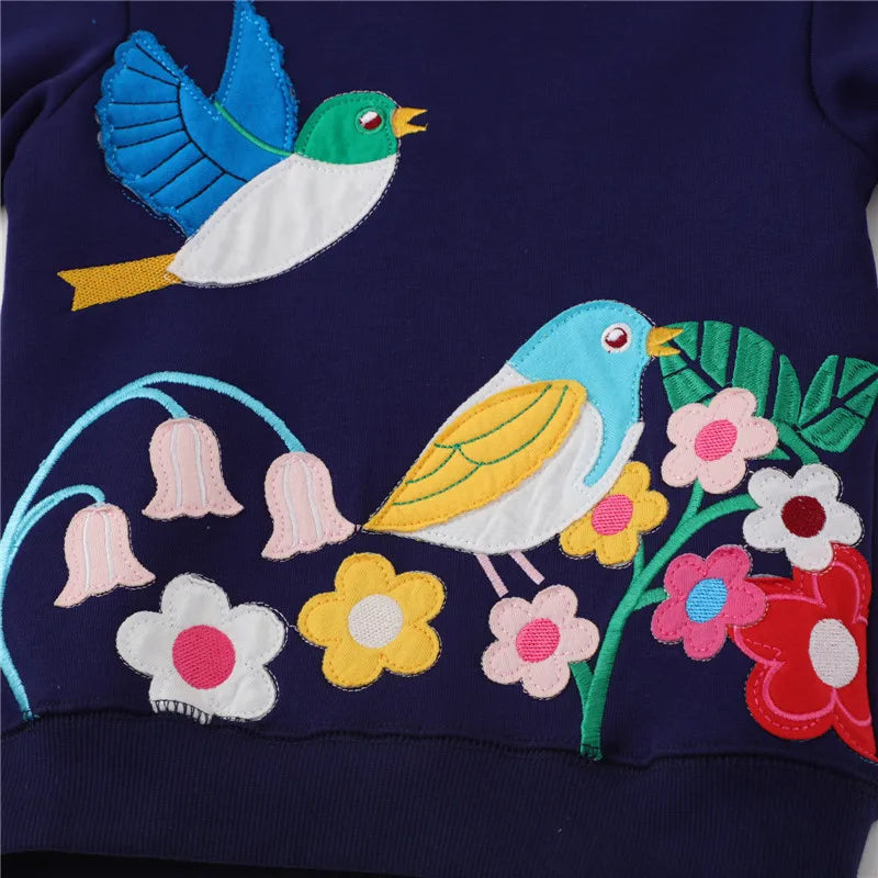 Animal Appliqué Girls Jumper Navy Birds