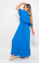 Boho V-Neck Tassel Detail Maxi Dress Blue