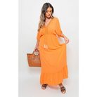 Boho V-Neck Tassel Detail Maxi Dress Orange