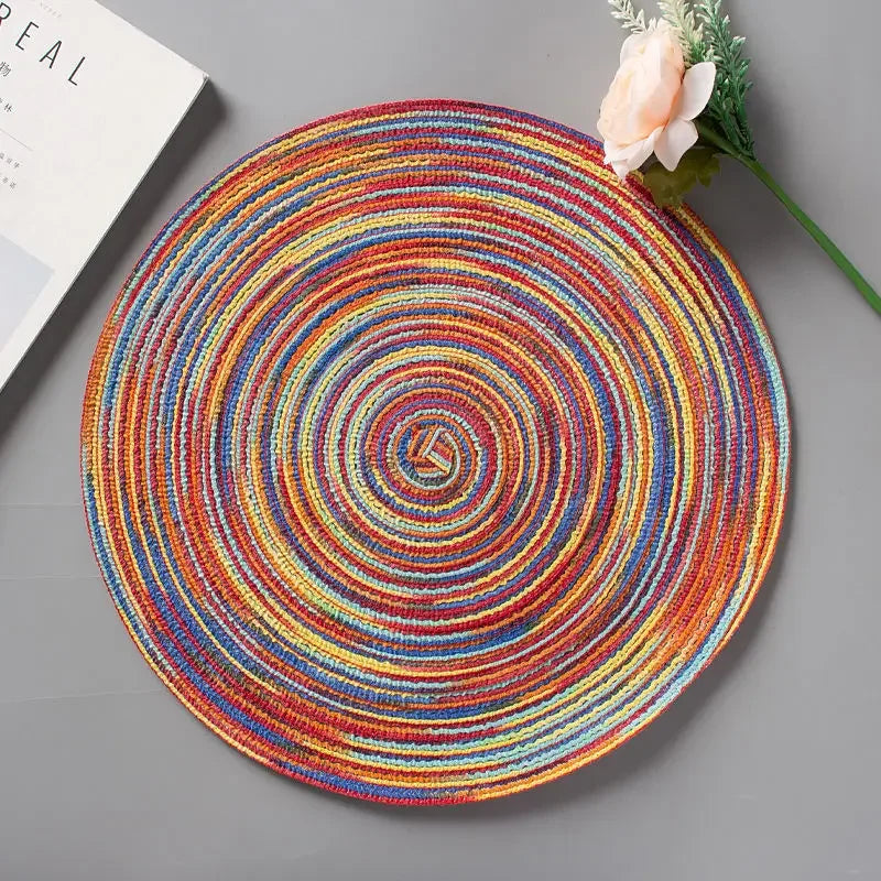 Boho Woven Round Table Placemats Red