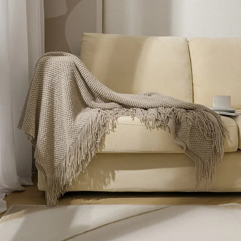 Diamond Grid Throw Blanket in Beige