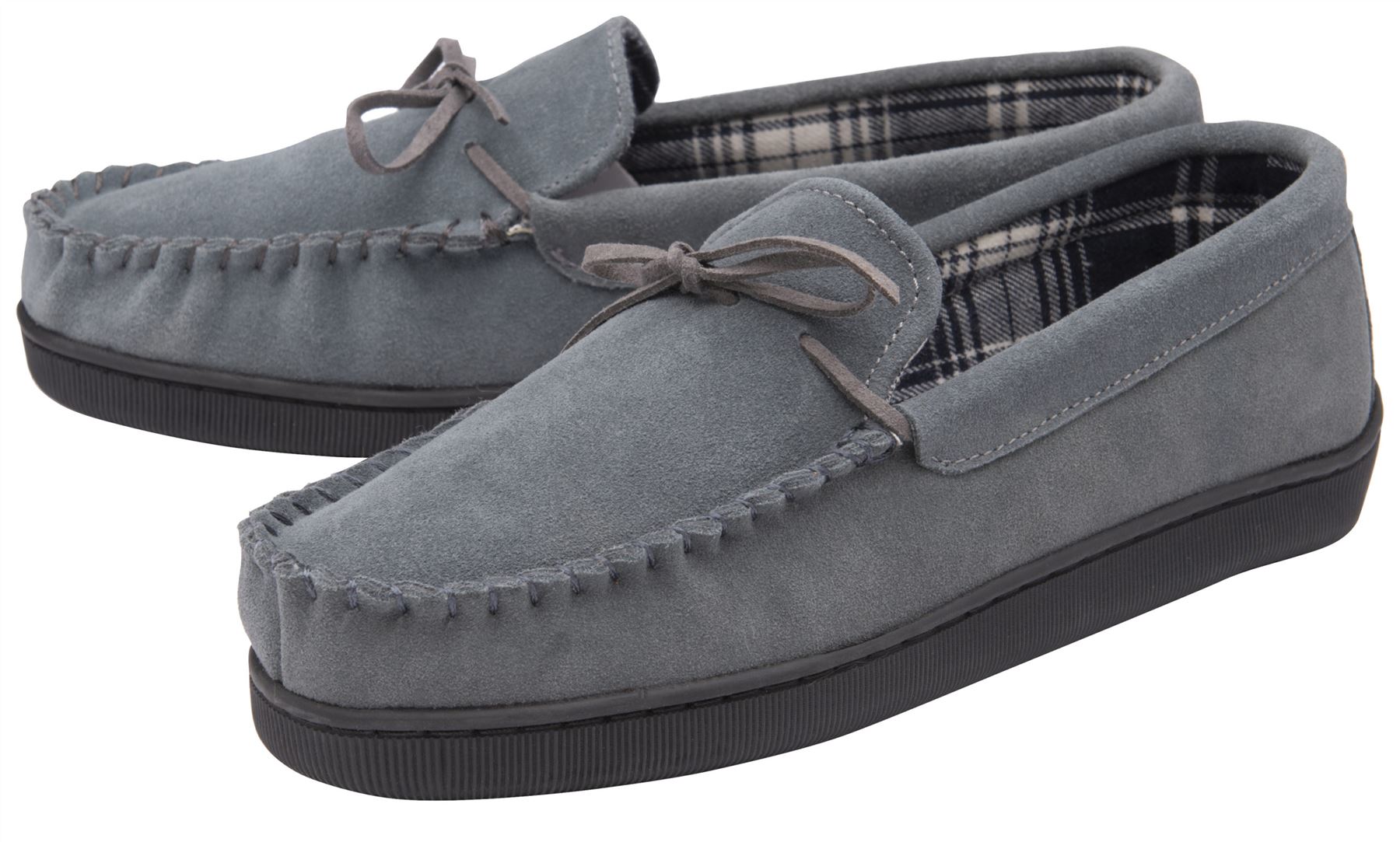 Dunlop Mens Leather Moccasin Slippers Grey