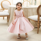 Elegant A-Line Dress with Large Bow Pink