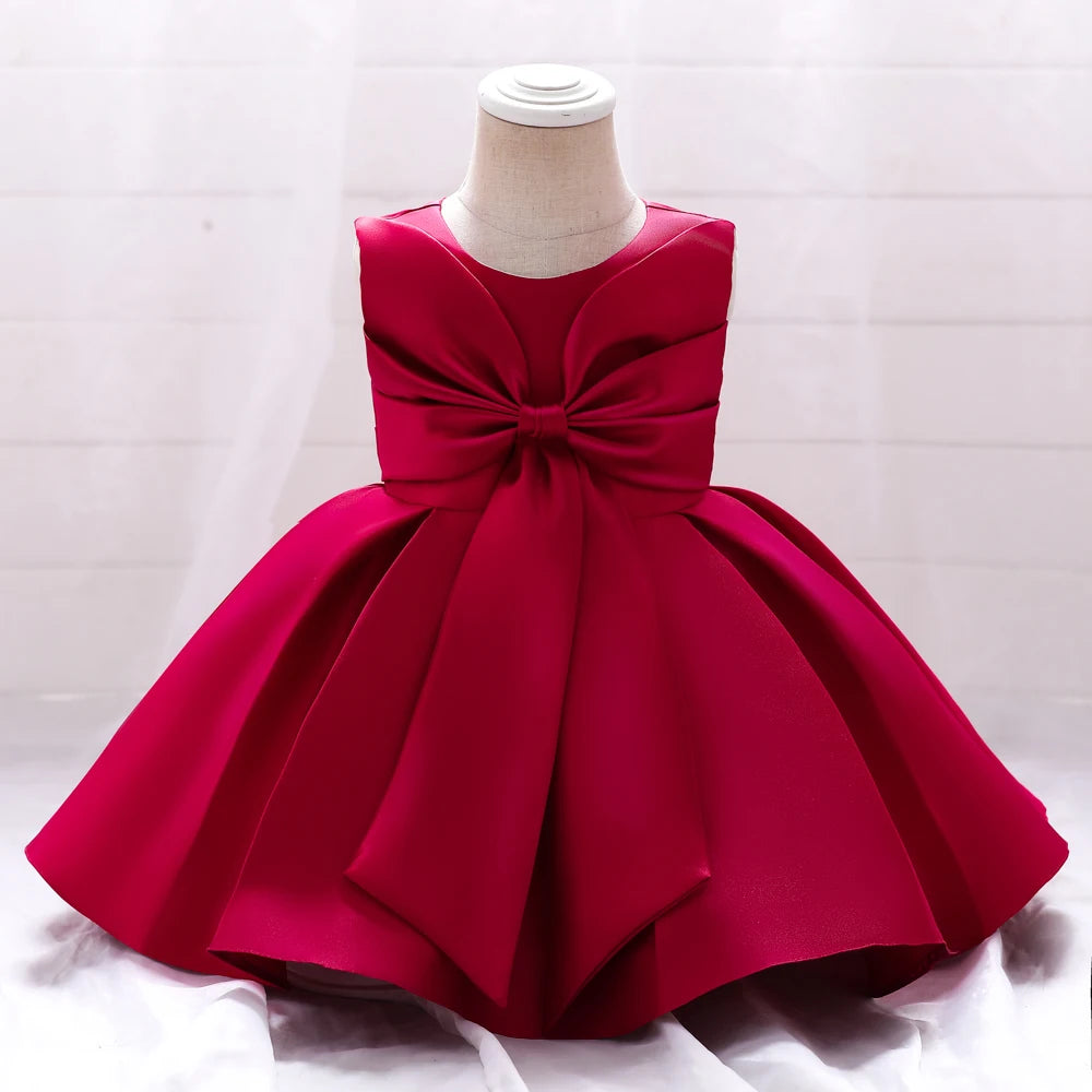 Elegant A-Line Dress with Large Bow  Red