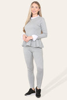 Frill-Neck Peplum Loungewear Set Grey