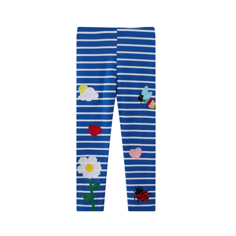 Girls' Embroidered Stripe Leggings Navy