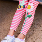 Girls' Embroidered Stripe Leggings Pink