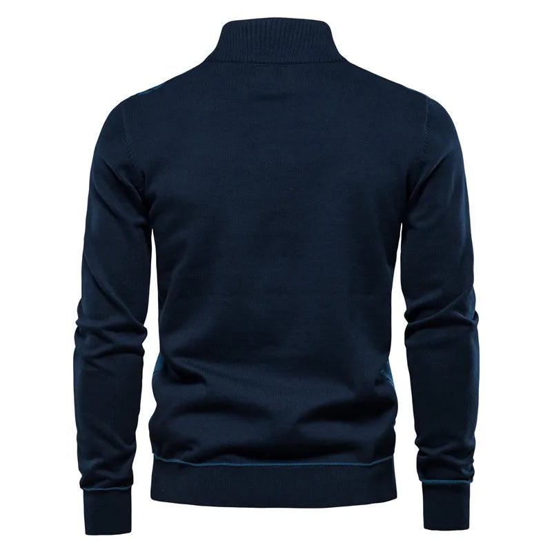 Navy Standing Collar Argyle Men's Jumper behind