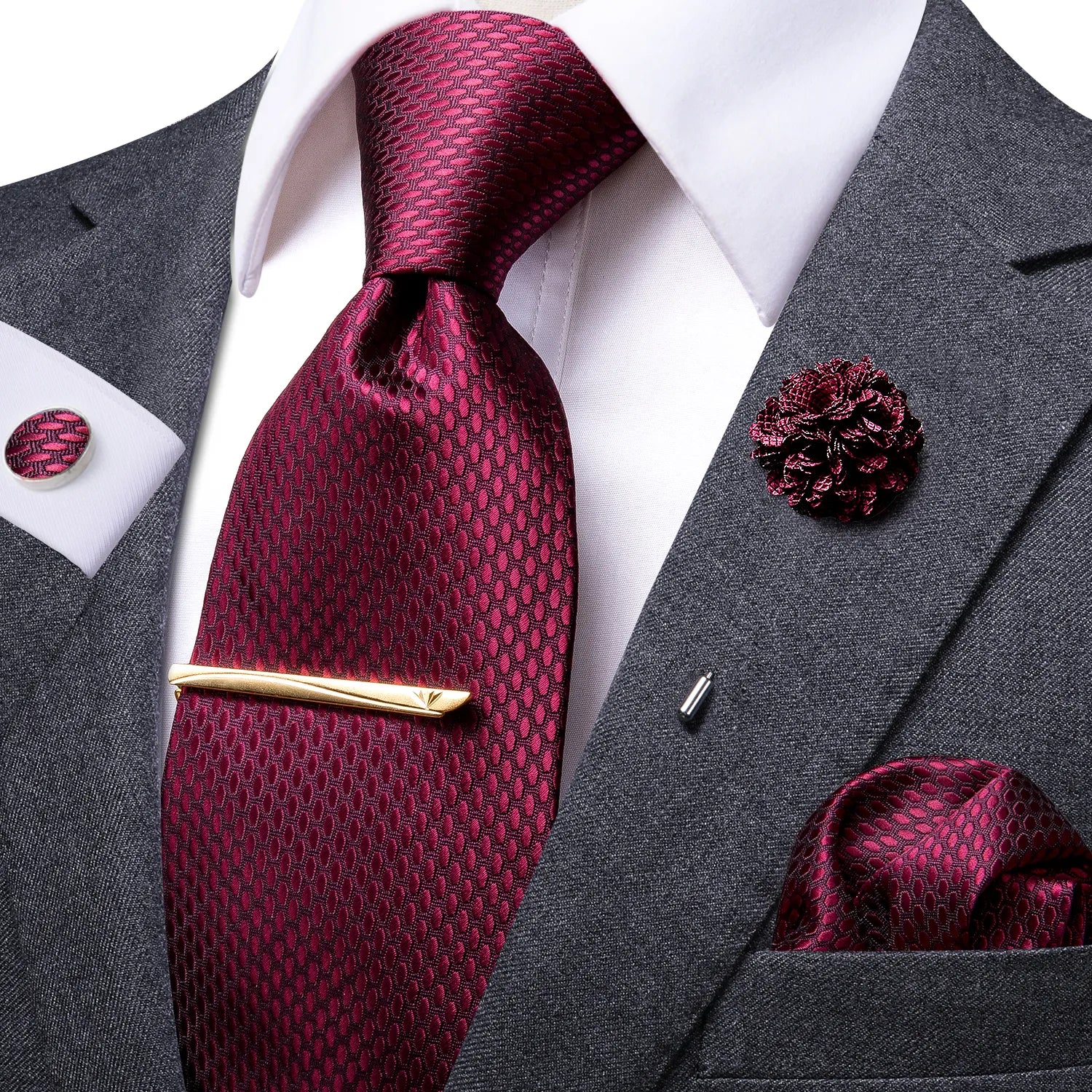 Paisley Silk Men's Tie Set in Wine Red