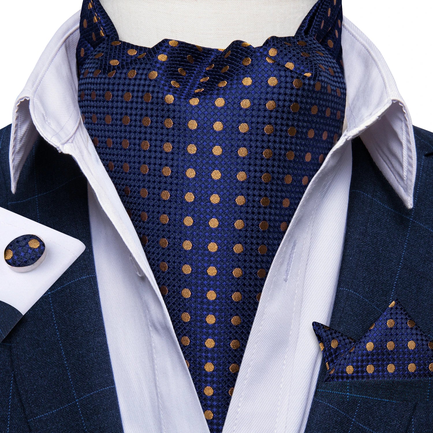 Men's Silk Cravat Set with Cufflinks and Pocket Square