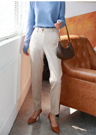 High-Waist Tailored Women Trousers Herringbone