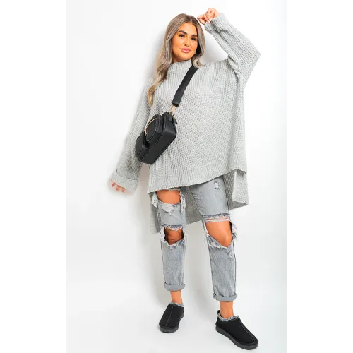 High Neck Knit Ladies Jumper Grey