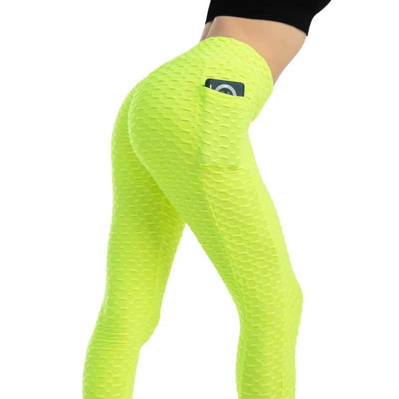 High Waist Pocket Fitness Leggings Lime Green