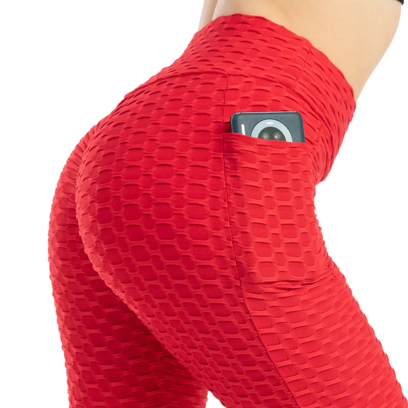 High Waist Pocket Fitness Leggings Red