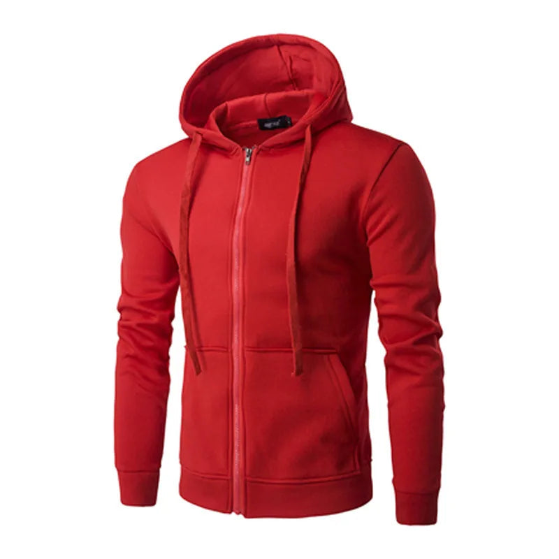 Men's Casual Zip Hoodie Red