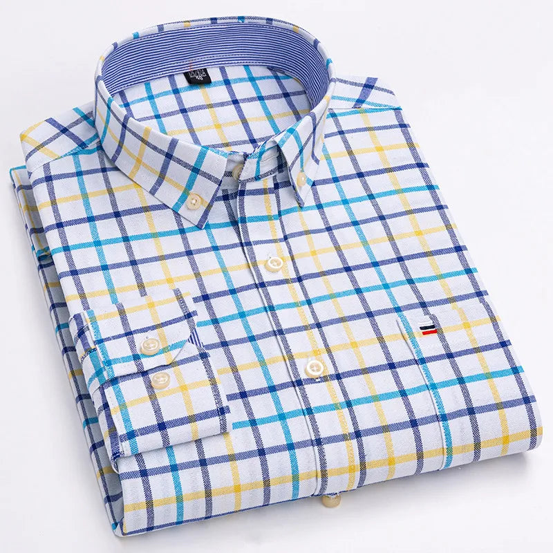 Men's Cotton Business Shirt Blue Yellow