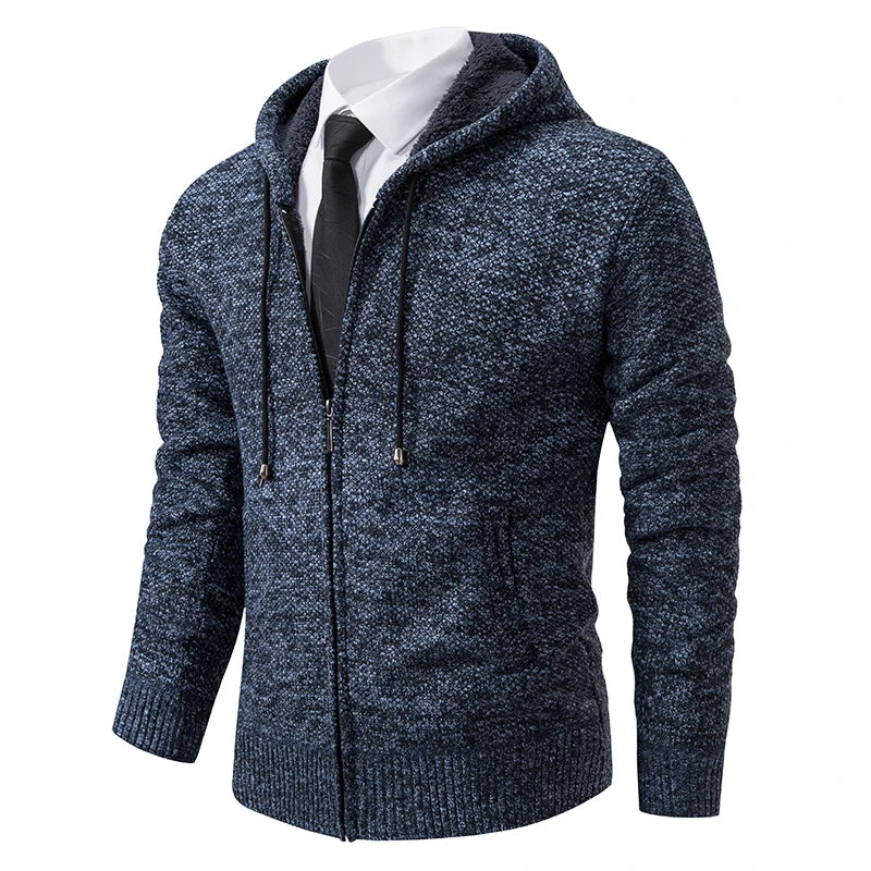 Men's Fleece Lined Hooded Cardigan Blue