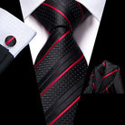 Men's Striped Silk Tie Set Black Red