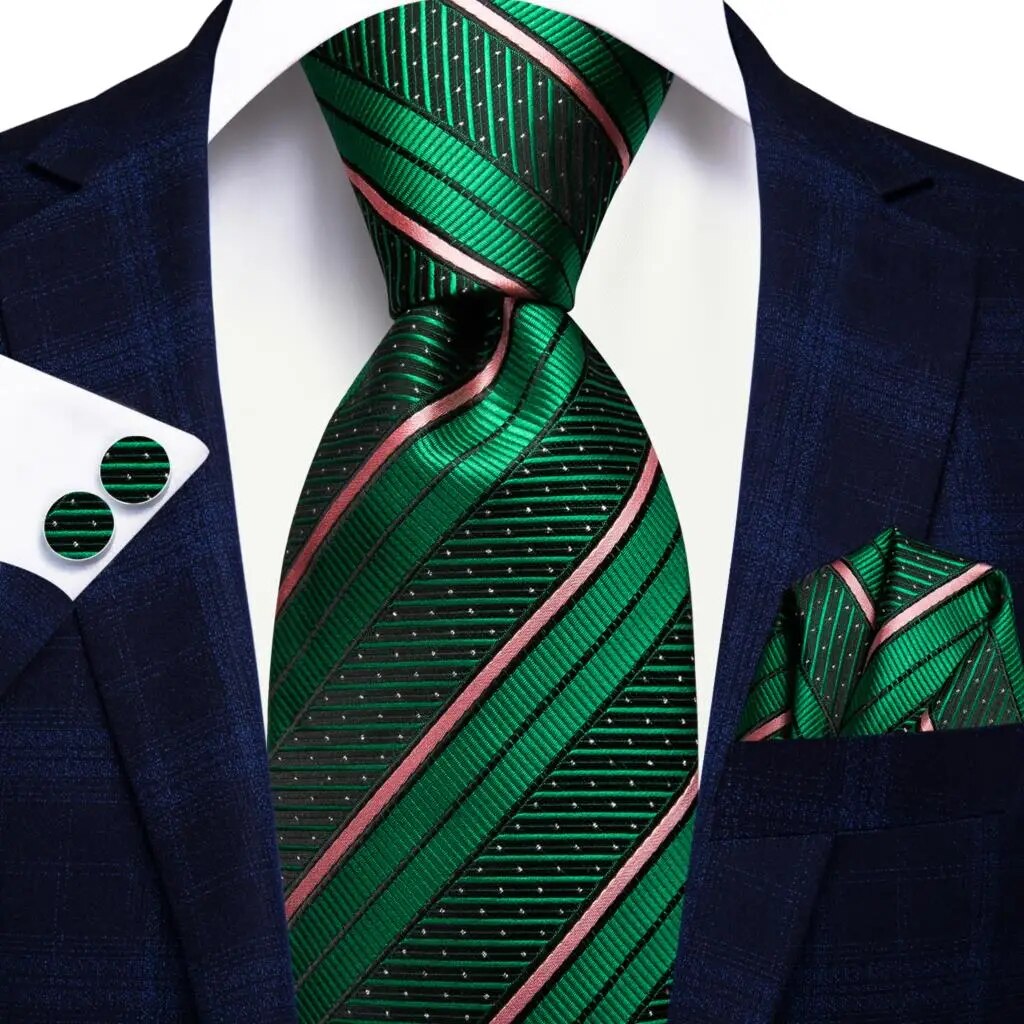 Men's Striped Silk Tie Set Green