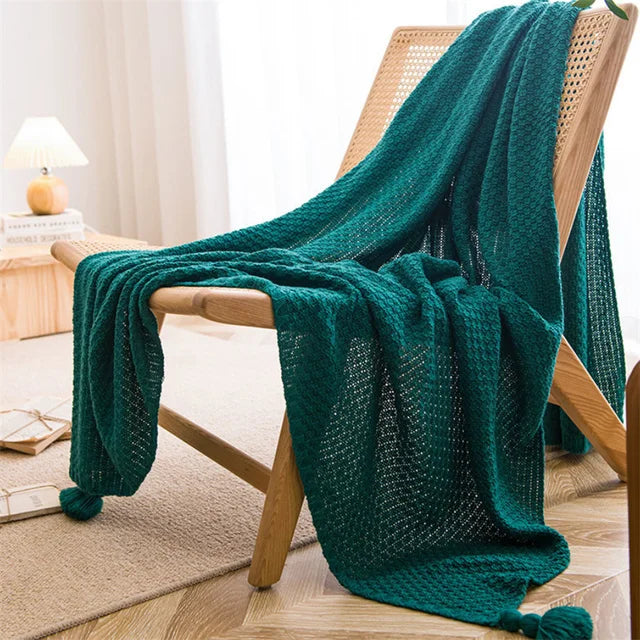 Nordic Cozy Knit Throw Blanket in Green