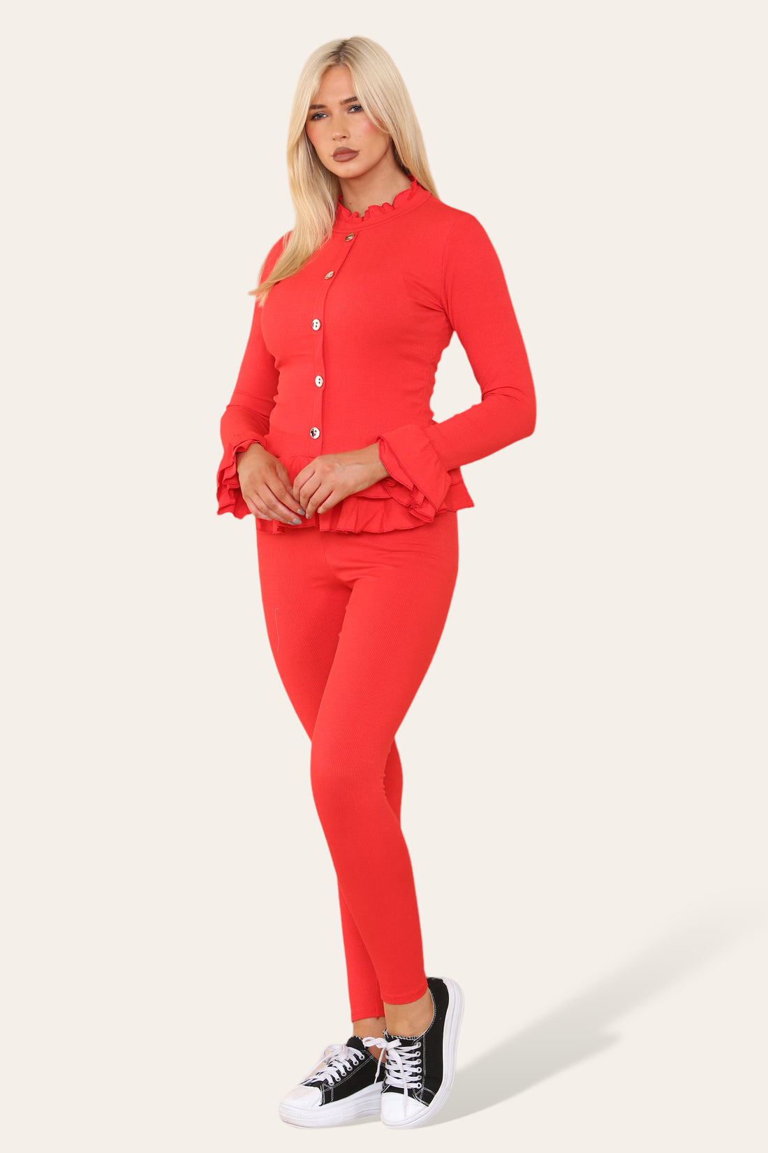 Peplum Frill Loungewear Set Red