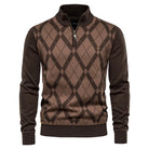 Brown Standing Collar Argyle Men's Jumper