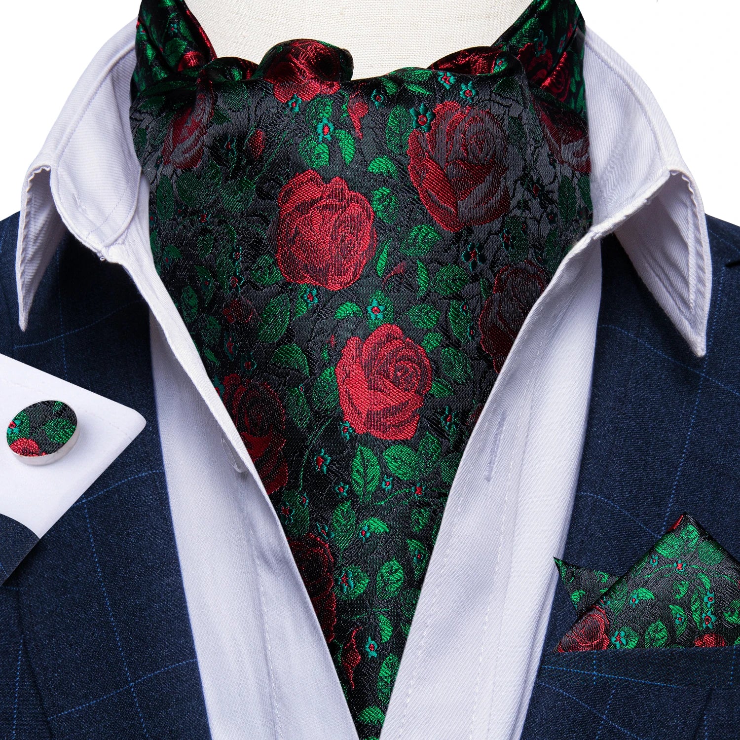 Men's Silk Cravat Set with Cufflinks and Pocket Square