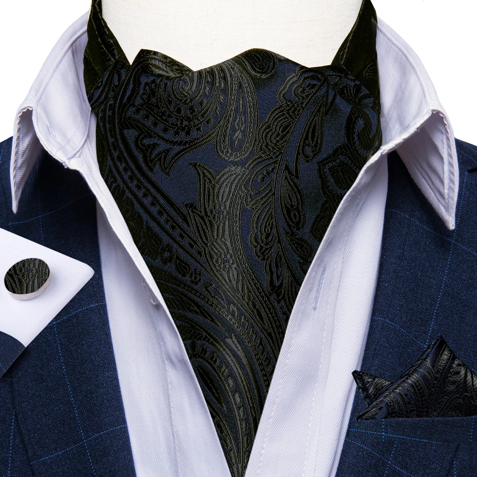 Men's Silk Cravat Set with Cufflinks and Pocket Square