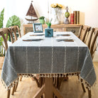 Scandinavian Stripe Tassel Tablecloth Blue