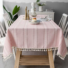 Scandinavian Stripe Tassel Tablecloth Pink