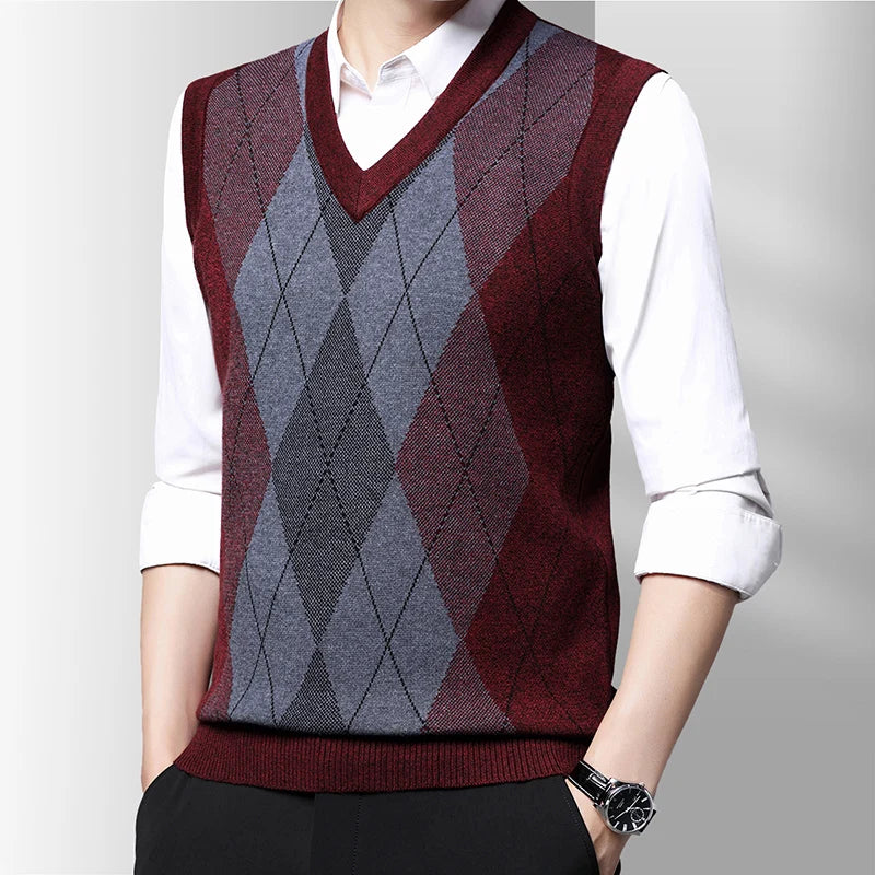 Smart Diamond Sleeveless Men's Jumper in red and with a slight side angle.