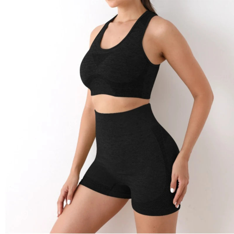 Seamless High-Waist Shorts Set Black