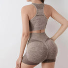 Seamless High-Waist Shorts Set Brown