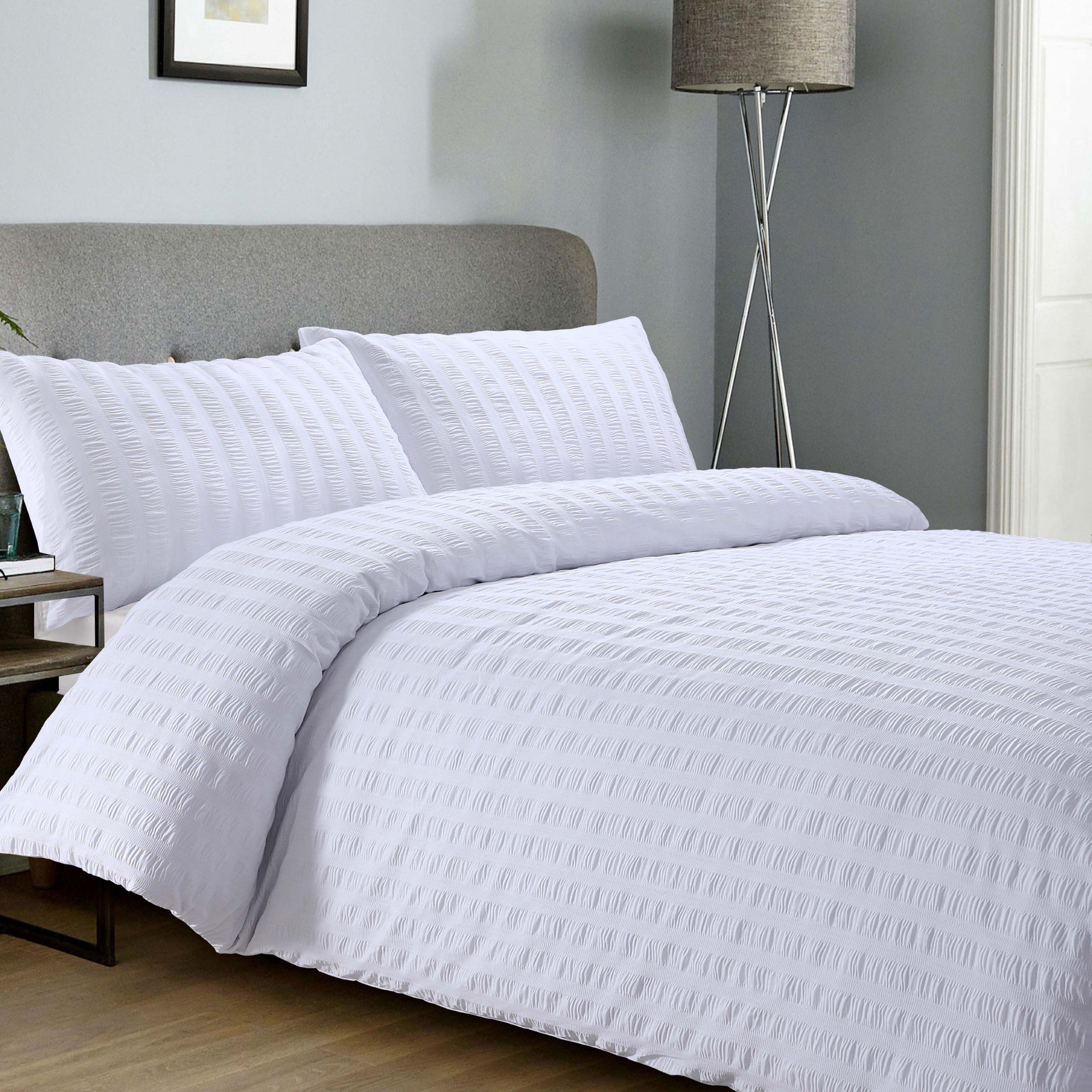 Seersucker Duvet Cover Set - White 