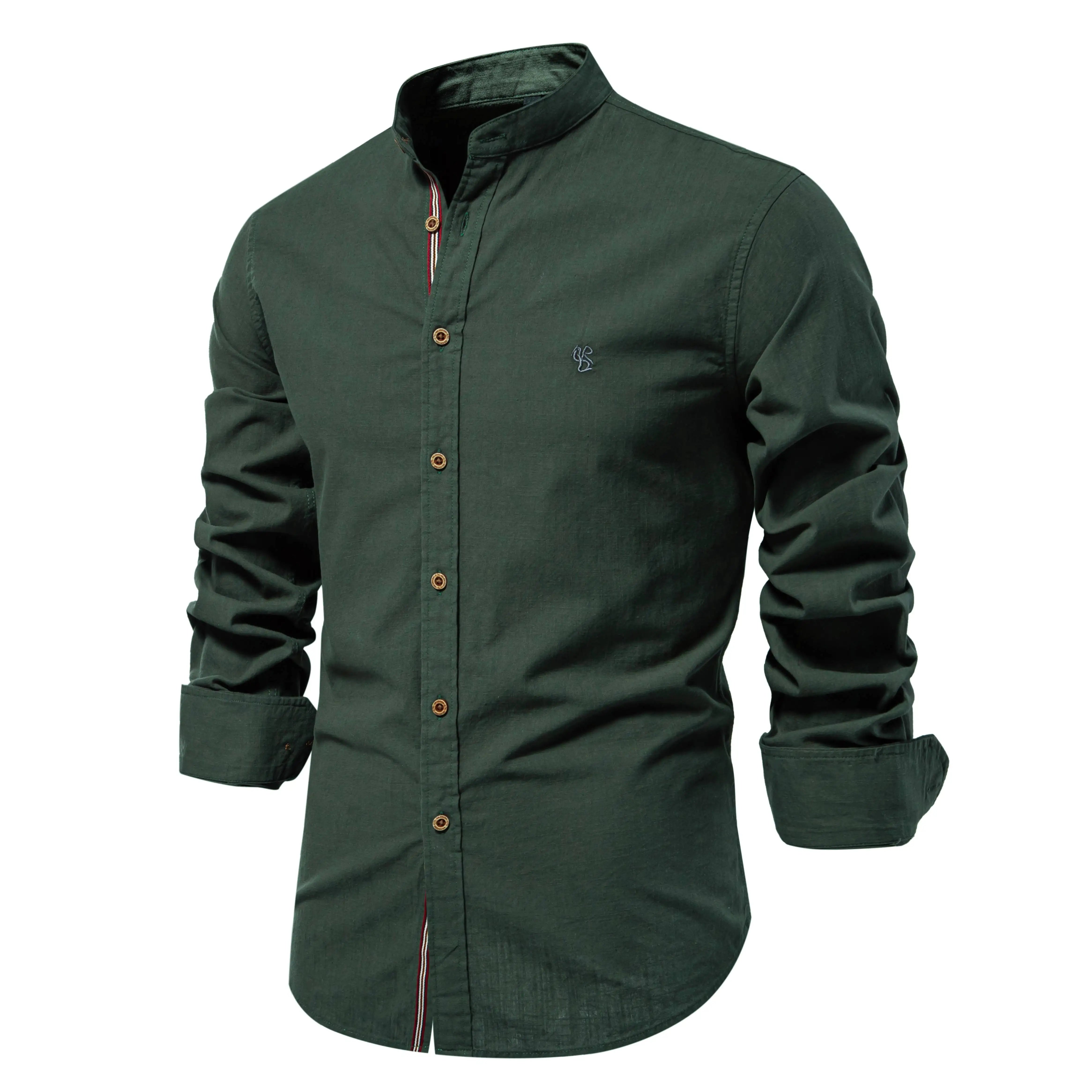 Standing Collar Men's Shirt Army Green