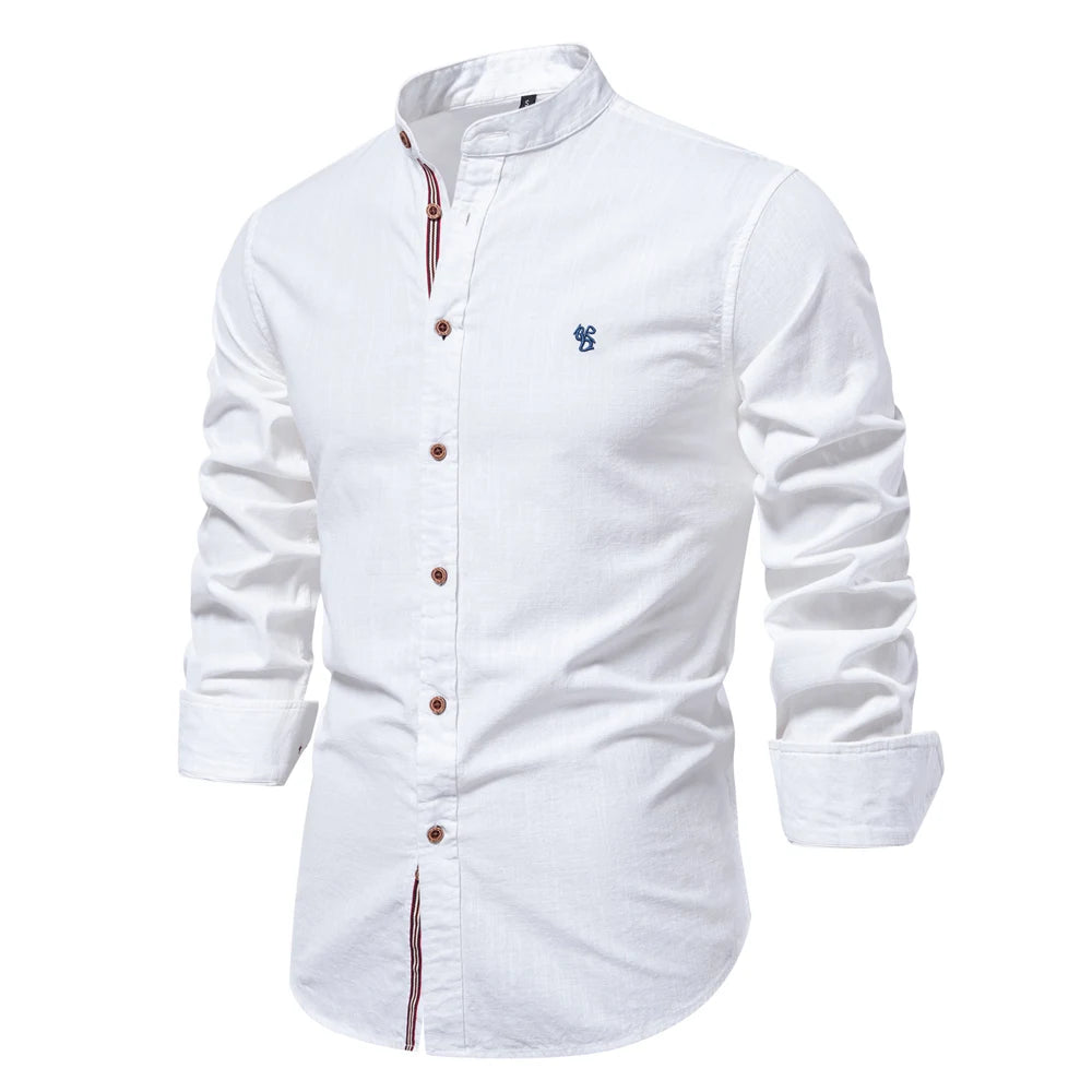 Standing Collar Men's Shirt White