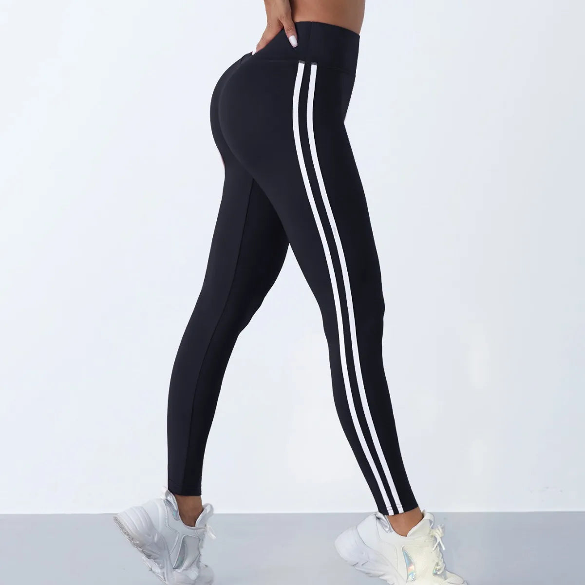 Striped High Waist Shaping Leggings Black