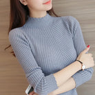 Striped Turtleneck Women's Jumper - Grey