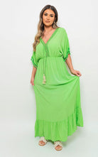 Boho V-Neck Tassel Detail Maxi Dress Green