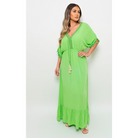 Boho V-Neck Tassel Detail Maxi Dress Green 