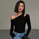 Women's Asymmetric Cut-Out Shoulder Top Black