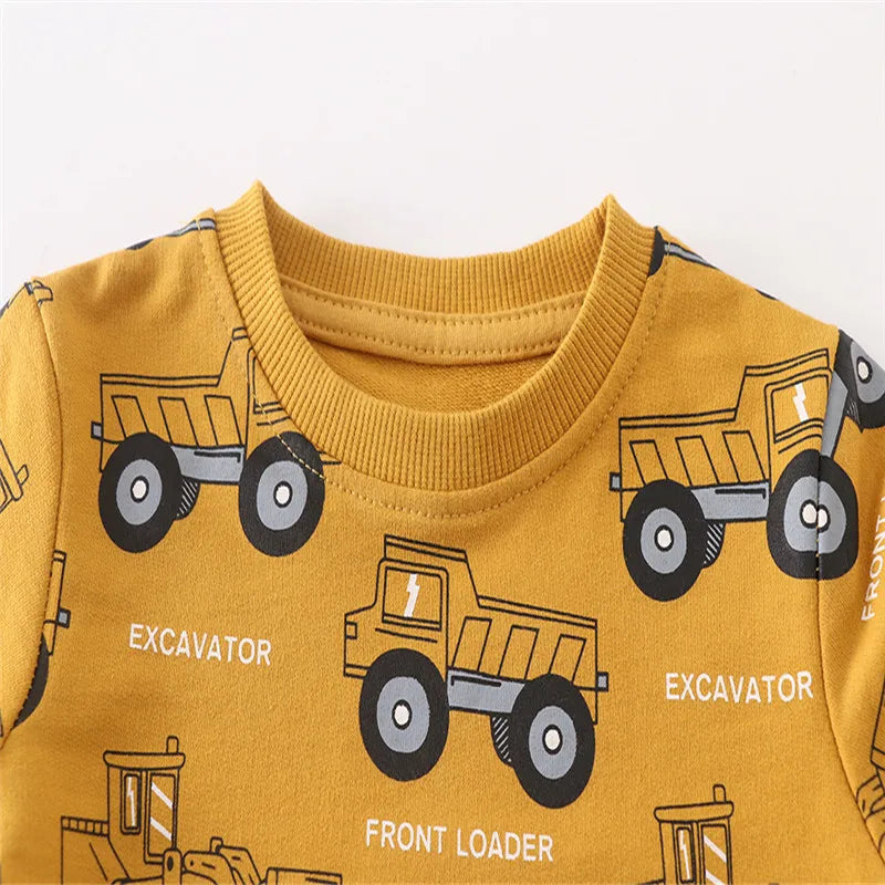 Yellow Construction Truck Print Boys Jumper