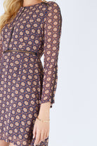 Stylish Navy Long Sleeve Tea Dress With Ditsy Floral Print (zoom in)